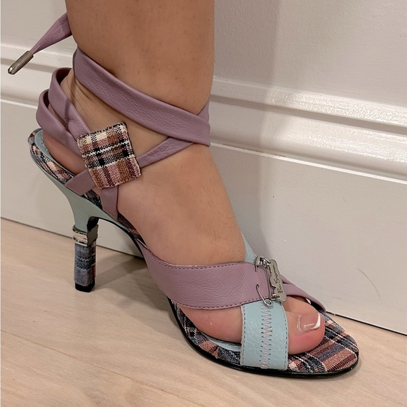 Ben Sherman Ladies Leather purple Strap Metal Heel Size 7 - Picture 6 of 9